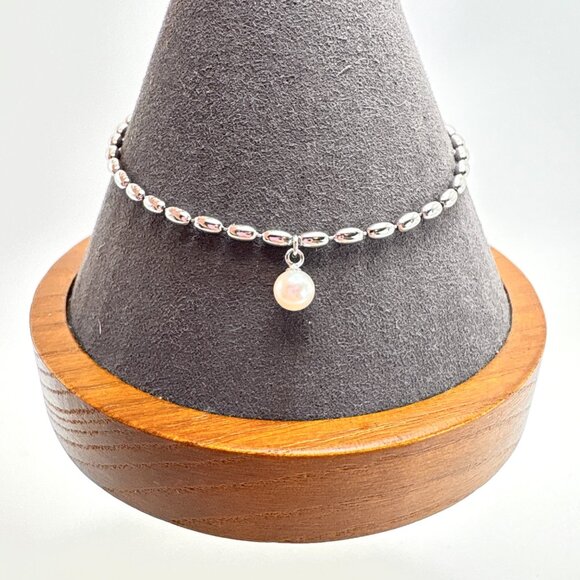 Sterling Silver 925 Natural Pearl Bead Design Chain Bracelet Size 7.25" Length - Picture 2 of 9